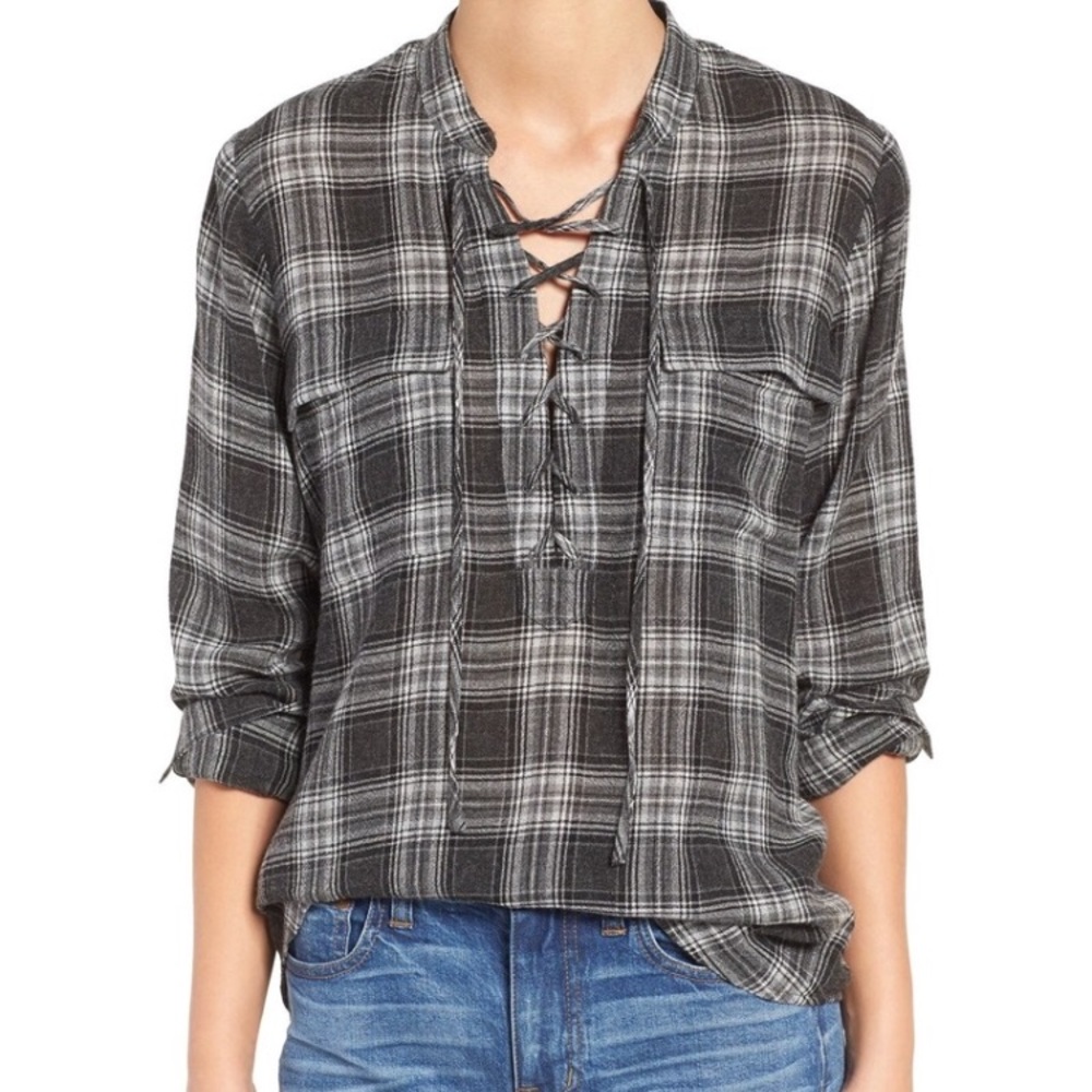 Madewell plaid lace-up shirt -XS